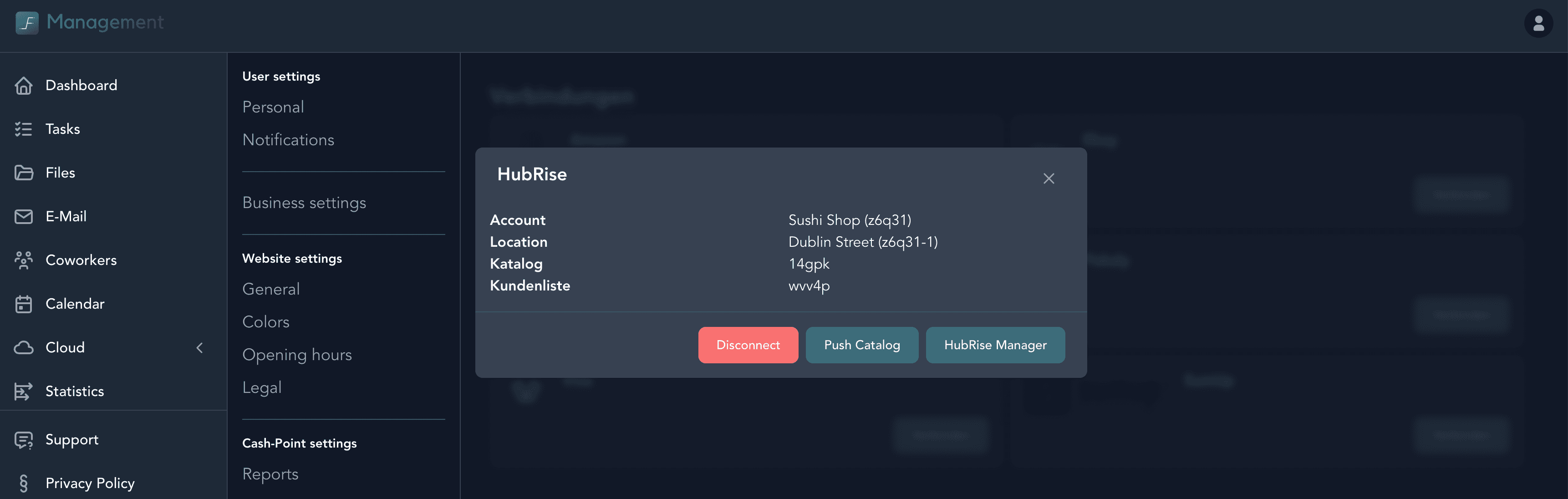 Disconnect AlFiManagement from HubRise