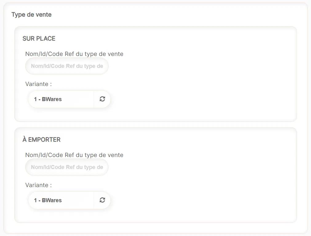 BWares, type de vente à configurer
