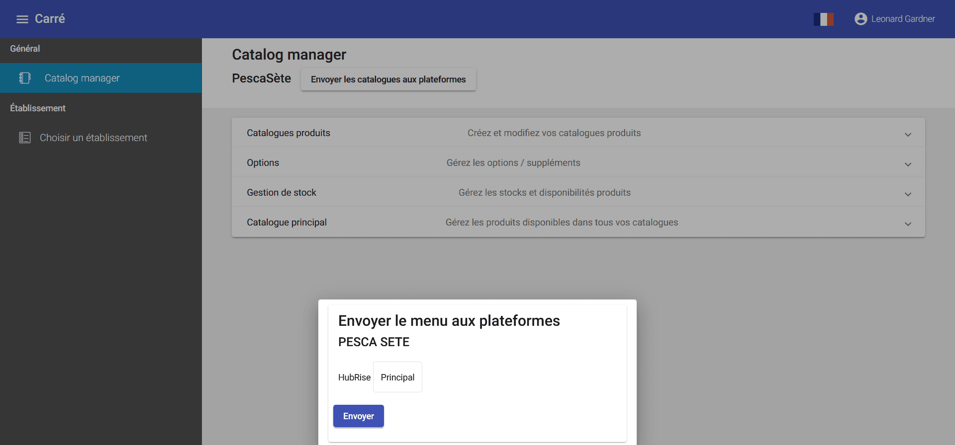 Associer les codes ref - Envoyer le menu