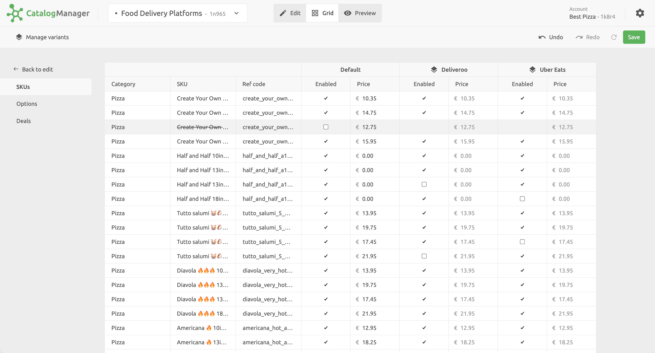Catalog Manager Grid View