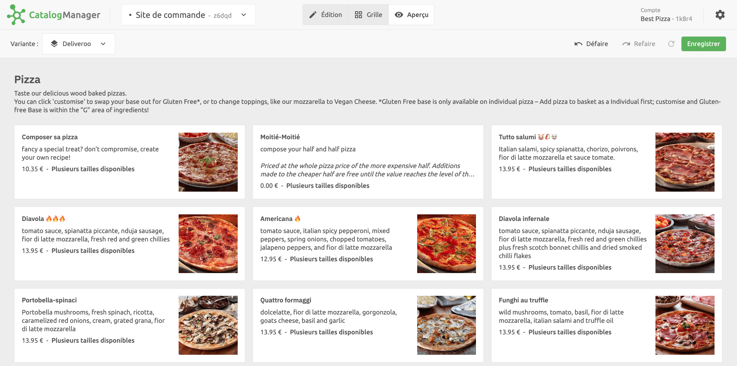 Vue Aperçu Catalog Manager