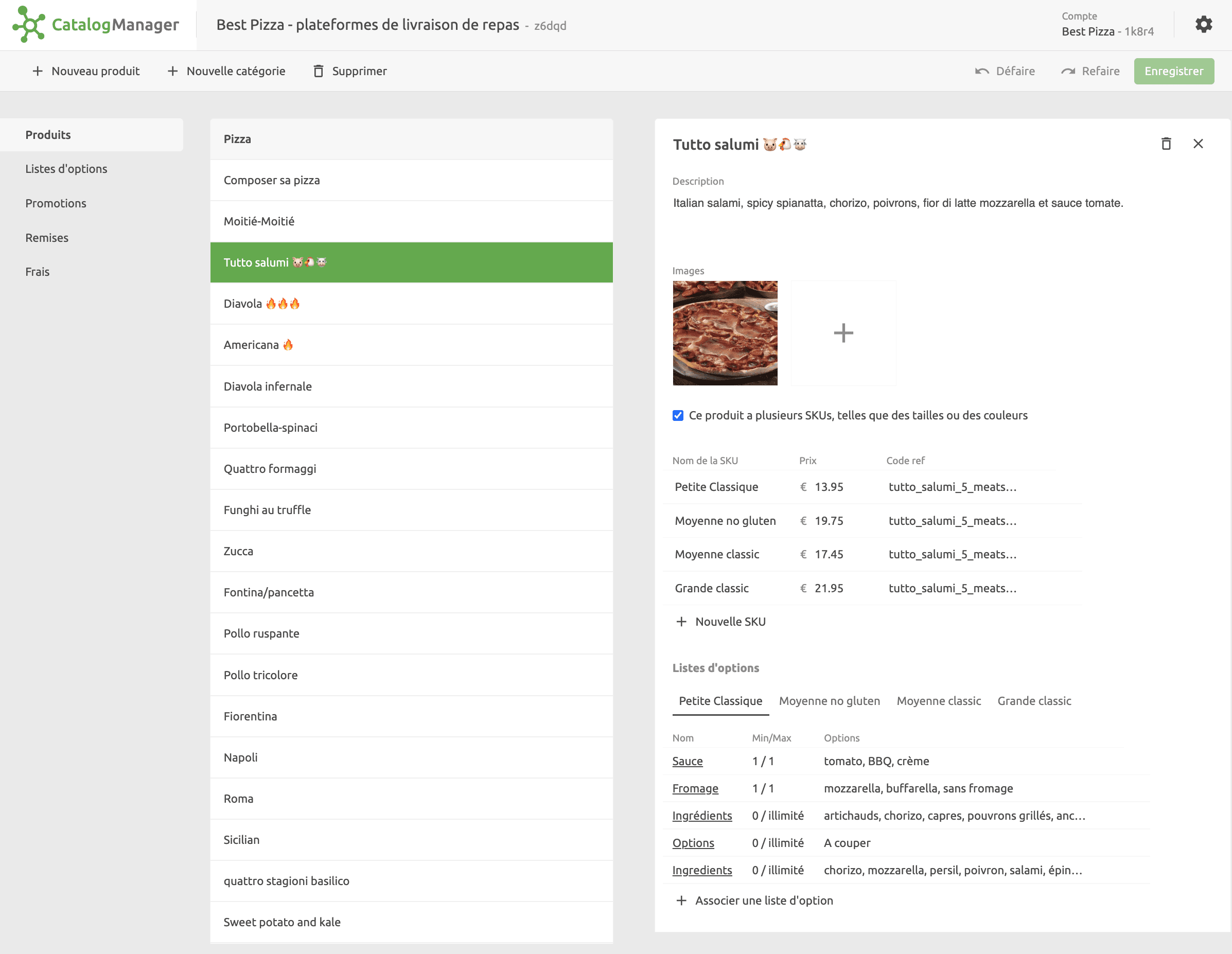 Liste de produits Catalog Manager