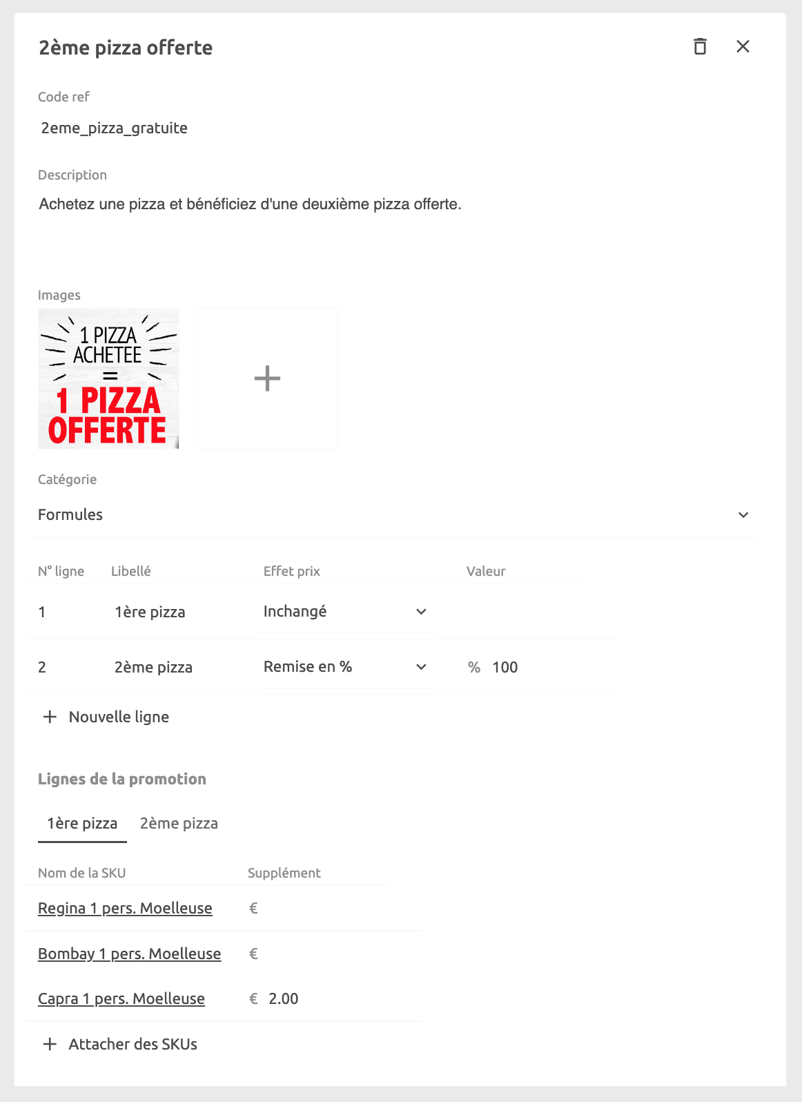 Détails d'une promotion Catalog Manager