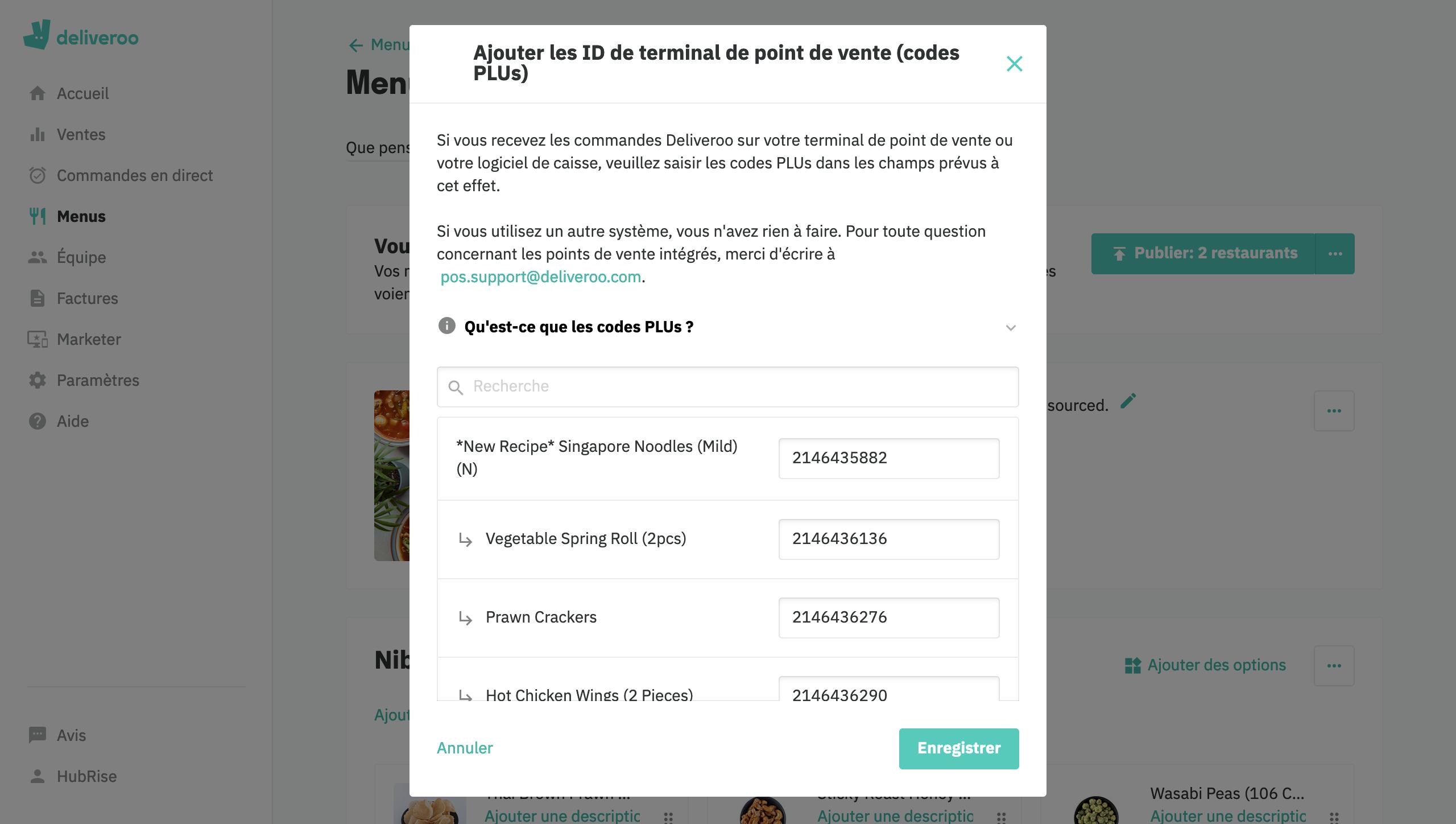 Fenêtre pop-up Deliveroo Ajouter des PLU