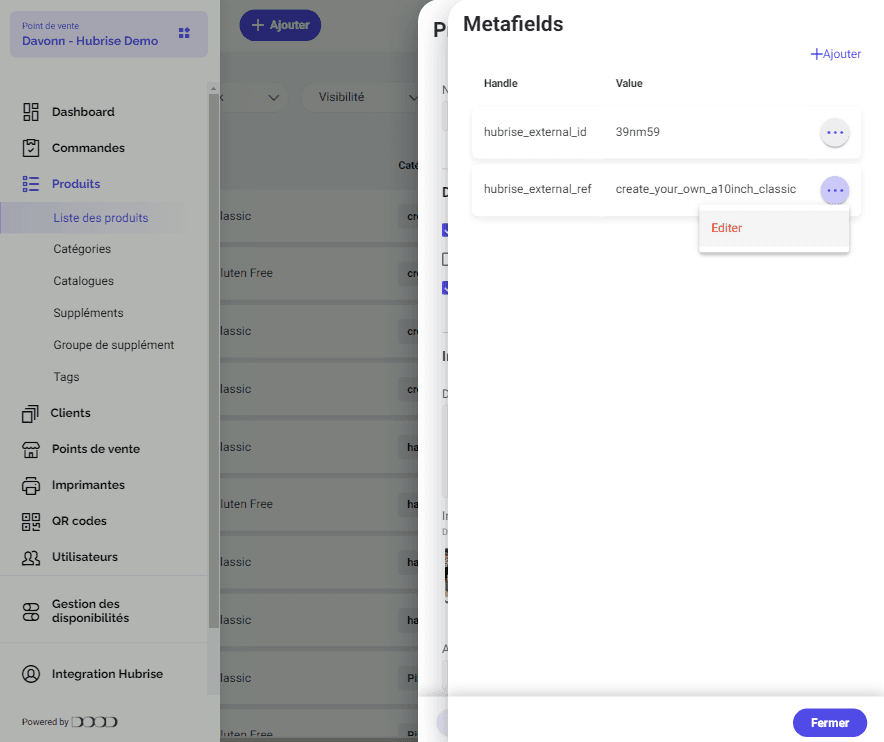 Associer les codes ref - Produit Metafields