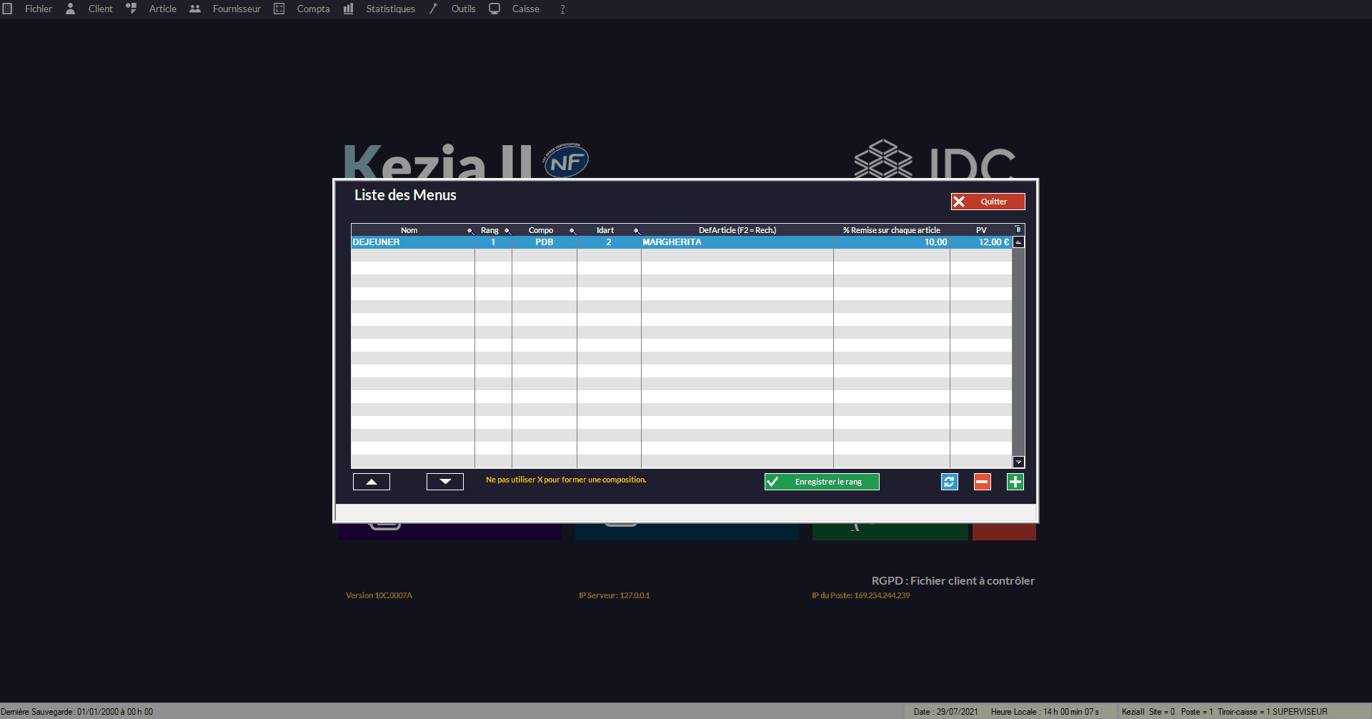 Associer les codes ref - Menus