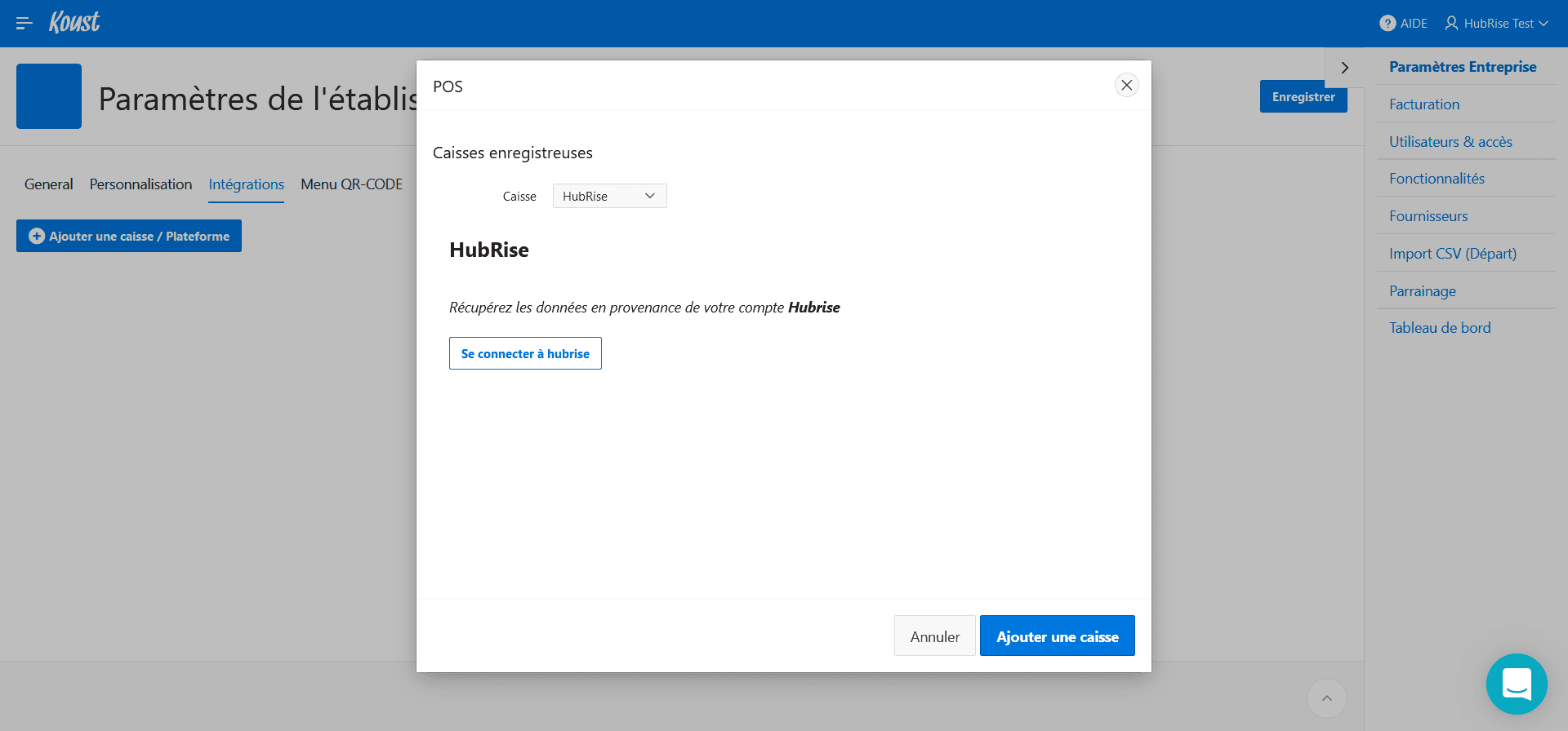 Connexion à HubRise - Se connecter