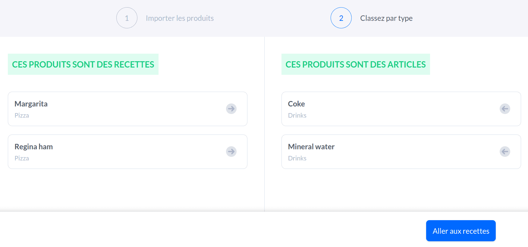 Sélectionner le type d'import