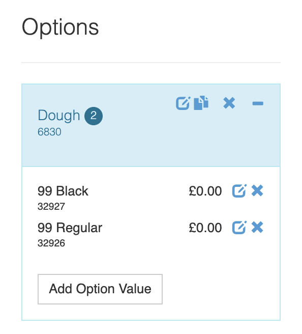 Finding option ref codes in MyFoodFast back office