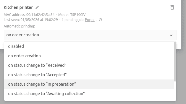 Available automatic printing triggers