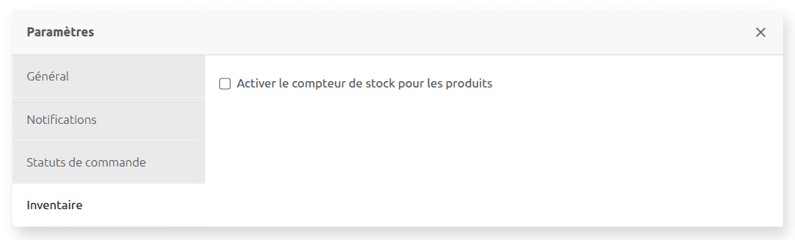 Paramètres d'inventaire