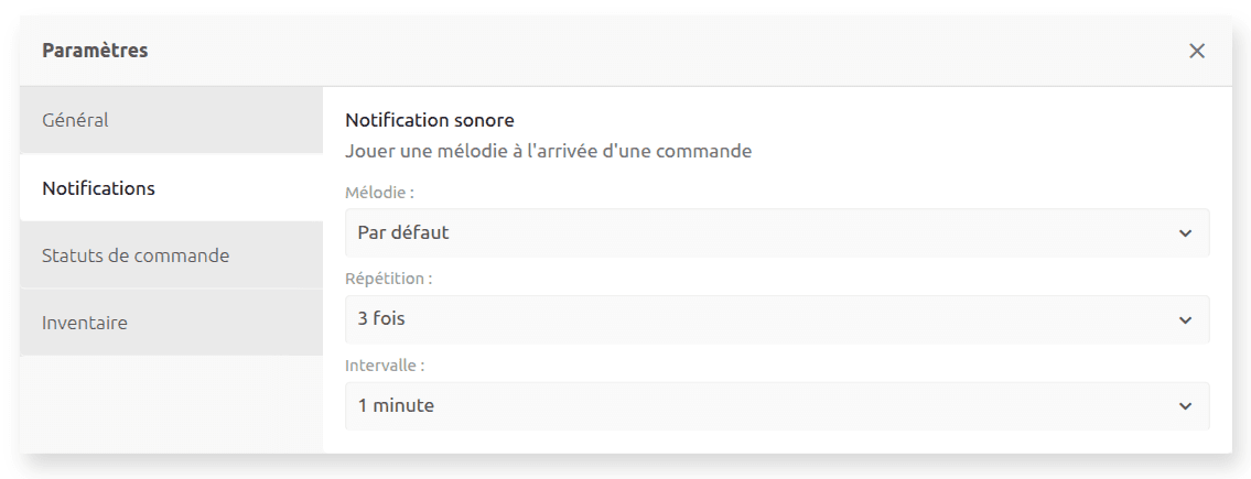 Paramètres des notifications