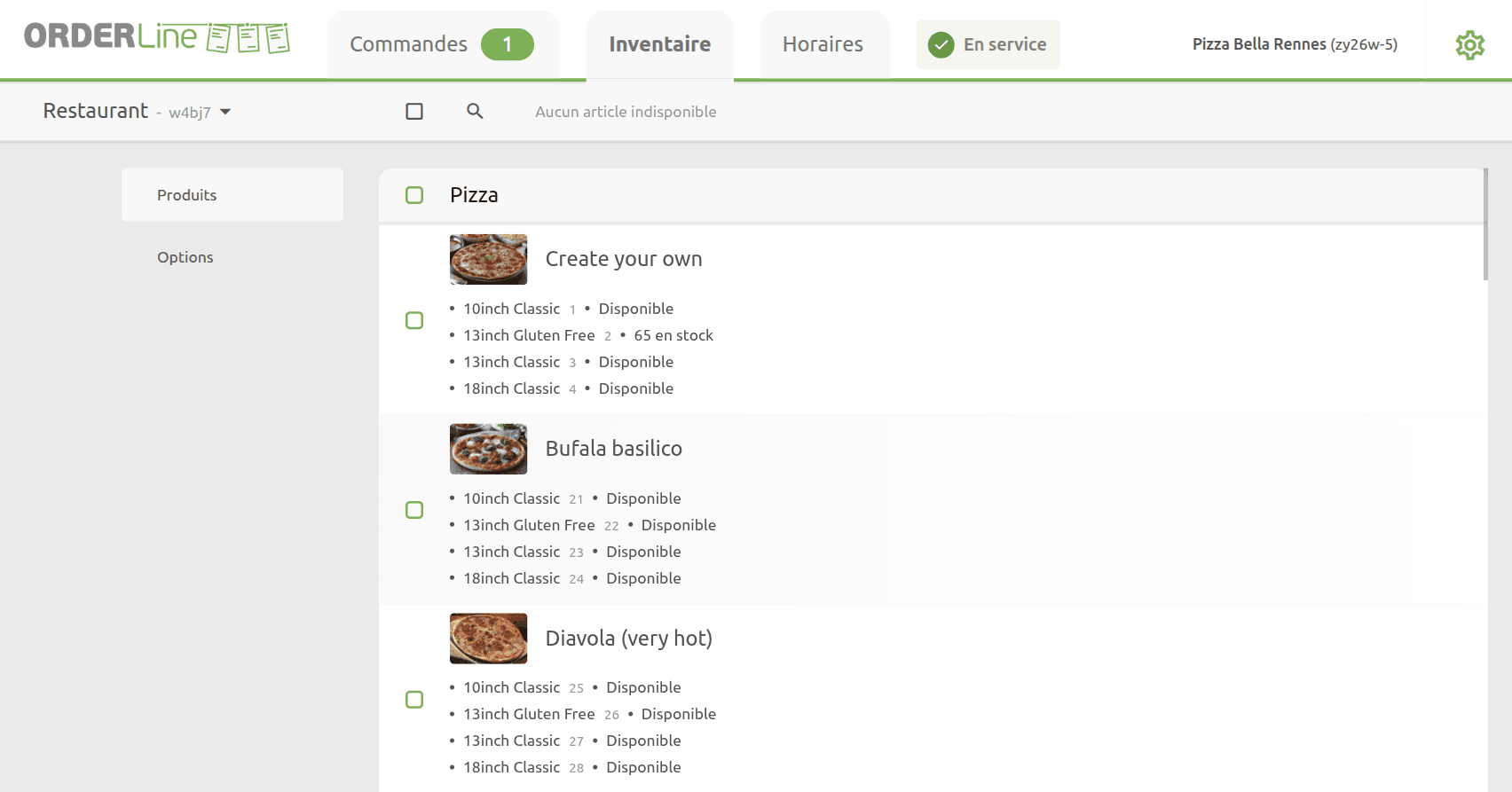 Onglet Inventaire OrderLine