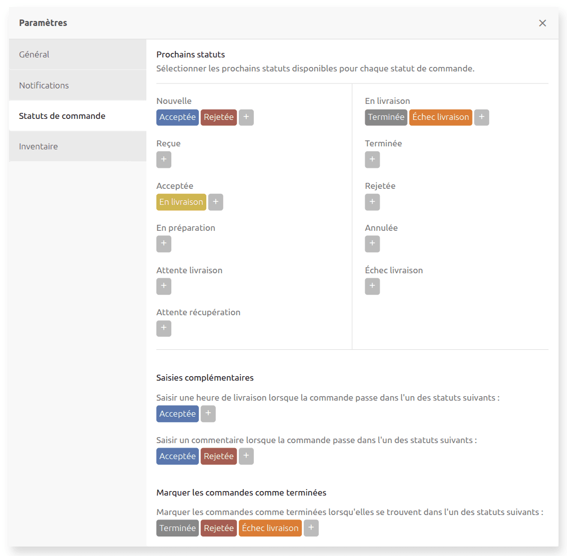 Paramétrage des statuts