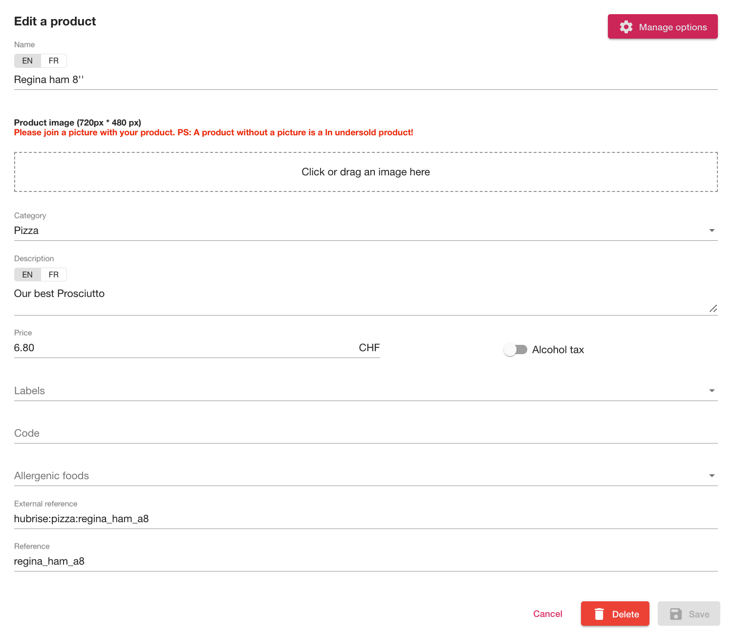 Product ref code in the Smood back office