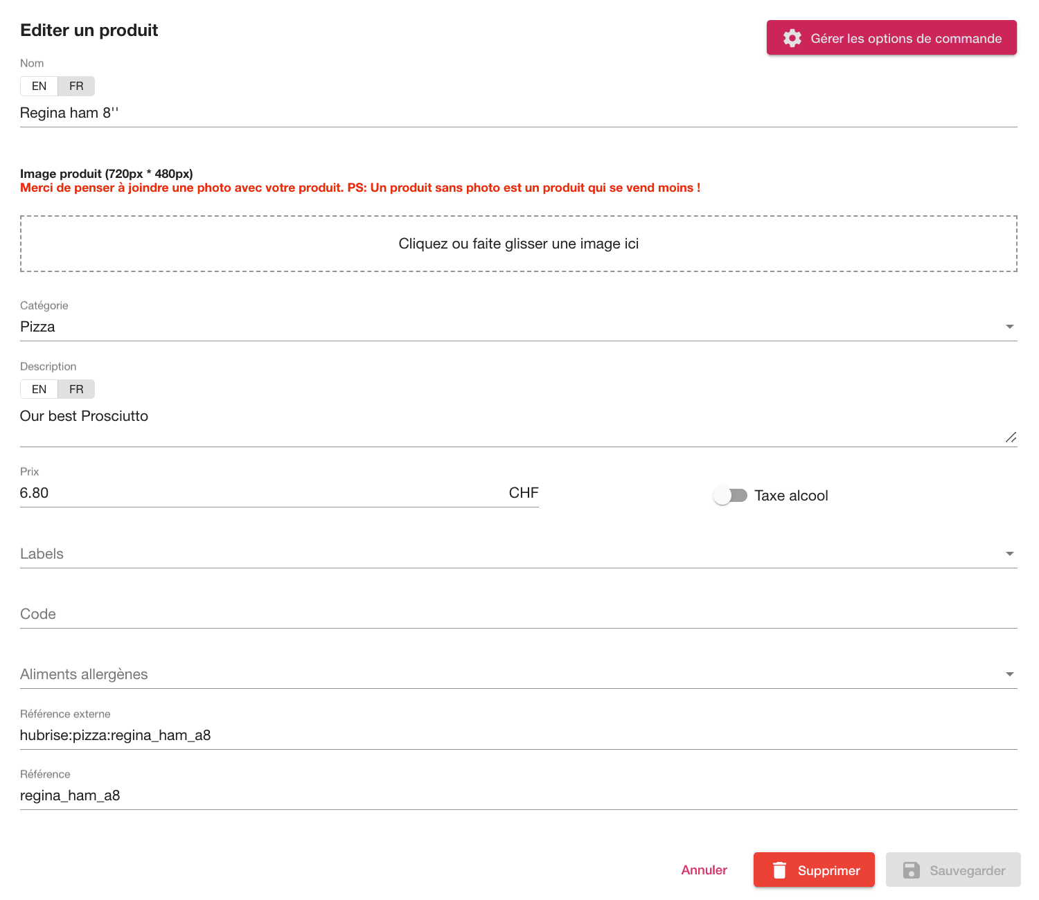 Code ref produit dans le back-office Smood