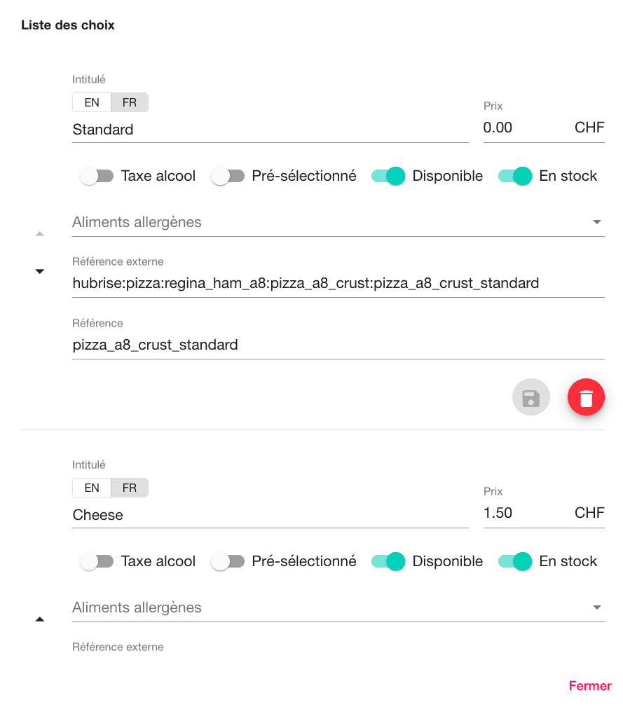 Code ref option dans le back-office Smood