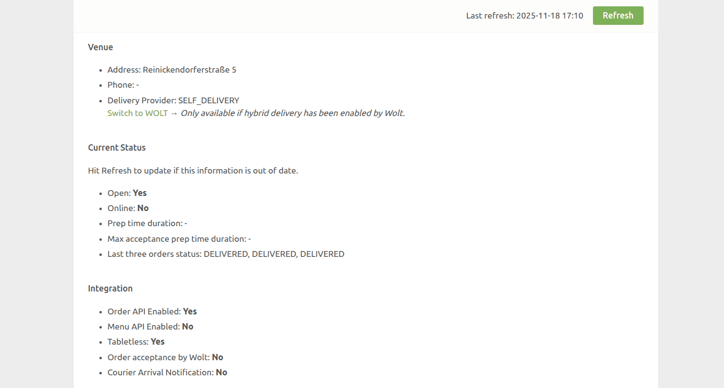 Wolt Bridge status page