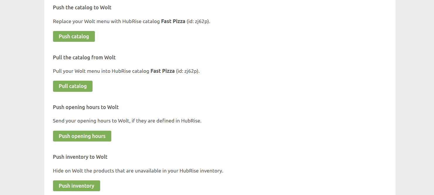 Wolt Bridge actions page