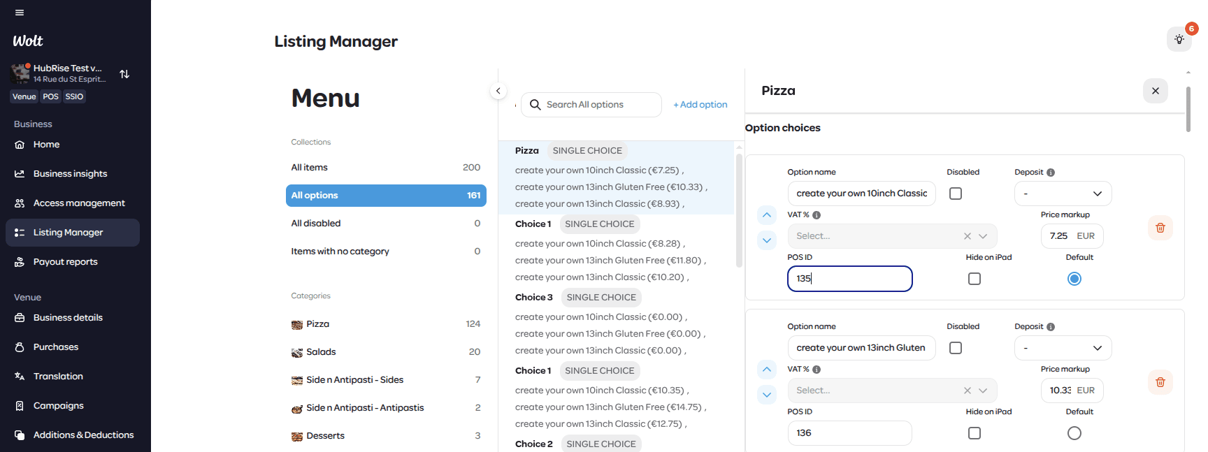 Option ref code in the Wolt Merchant Portal