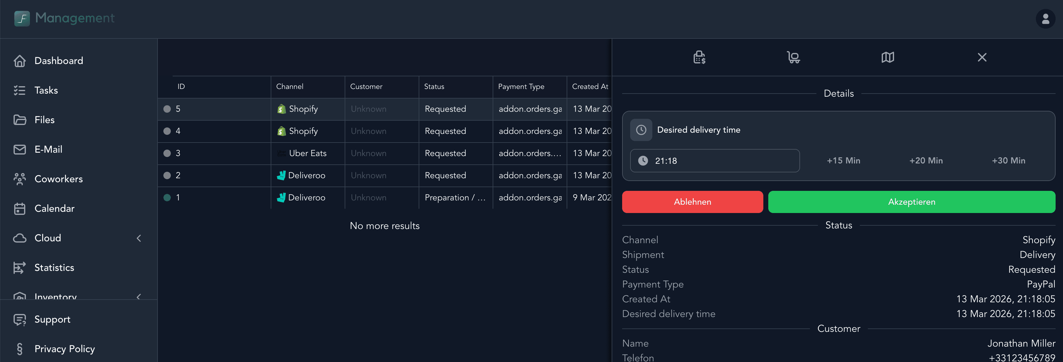 Manage orders sent into AlFiManagement by AlFi Systems