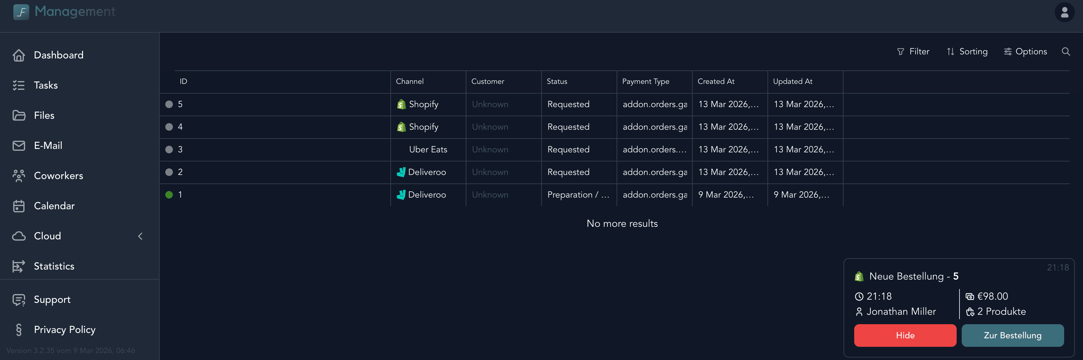Receive orders on AlFiManagement by AlFi Systems
