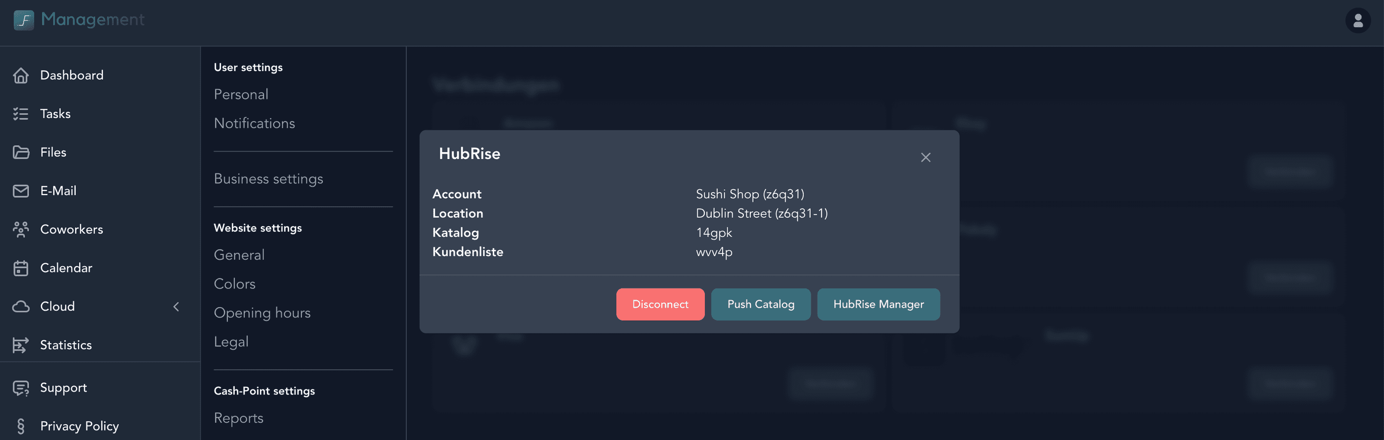 Disconnect AlFiManagement from HubRise
