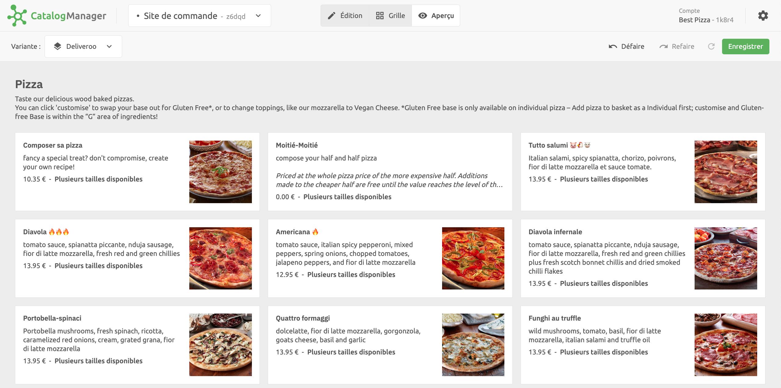 Vue Aperçu Catalog Manager