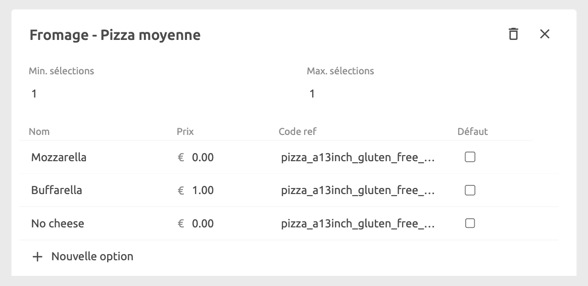 Détails de la liste d'options Catalog Manager