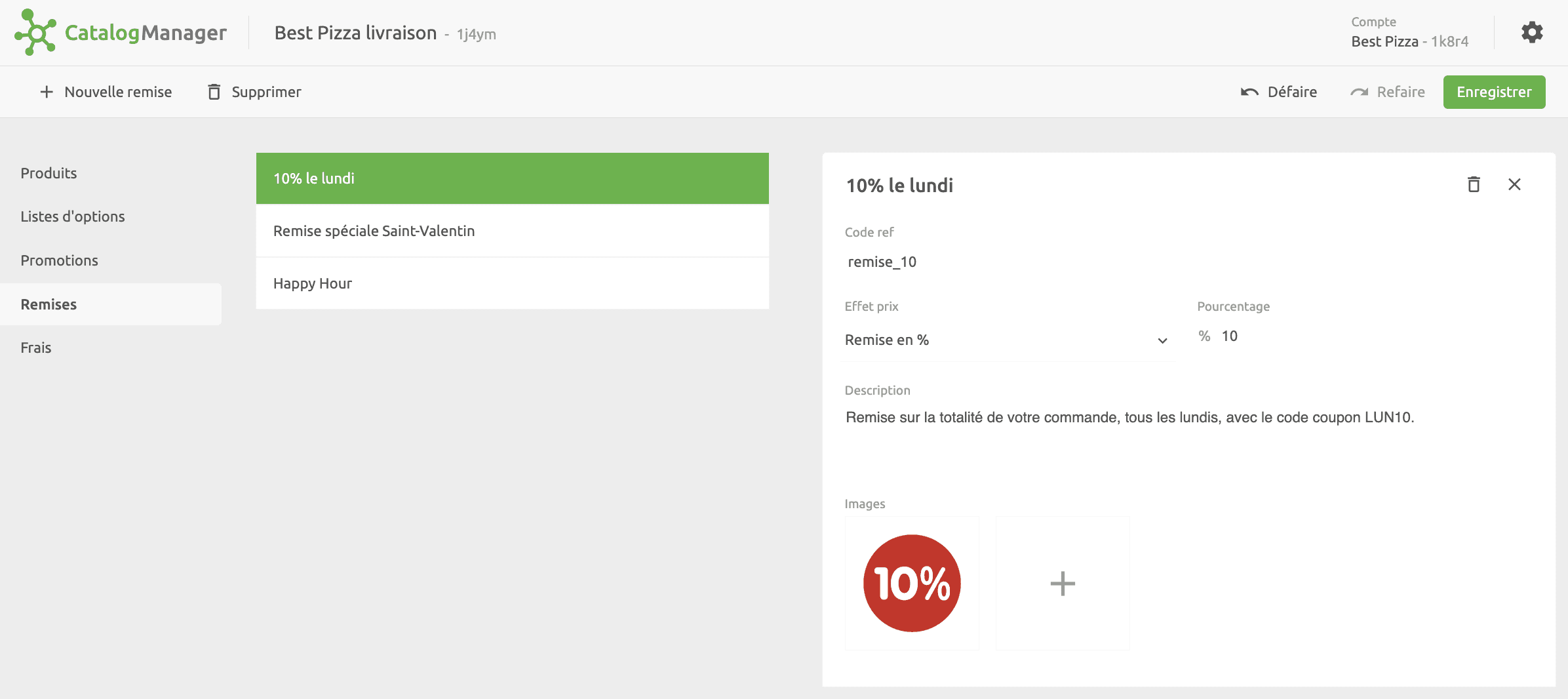 Liste de remises Catalog Manager