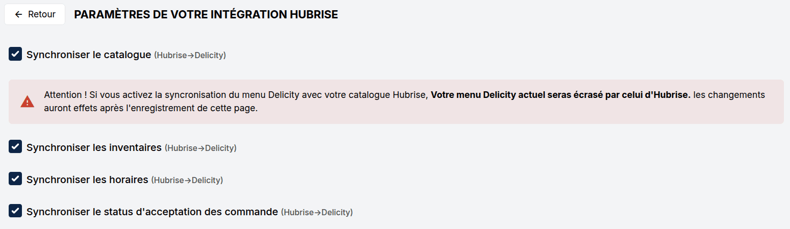 Paramètres de synchronisation