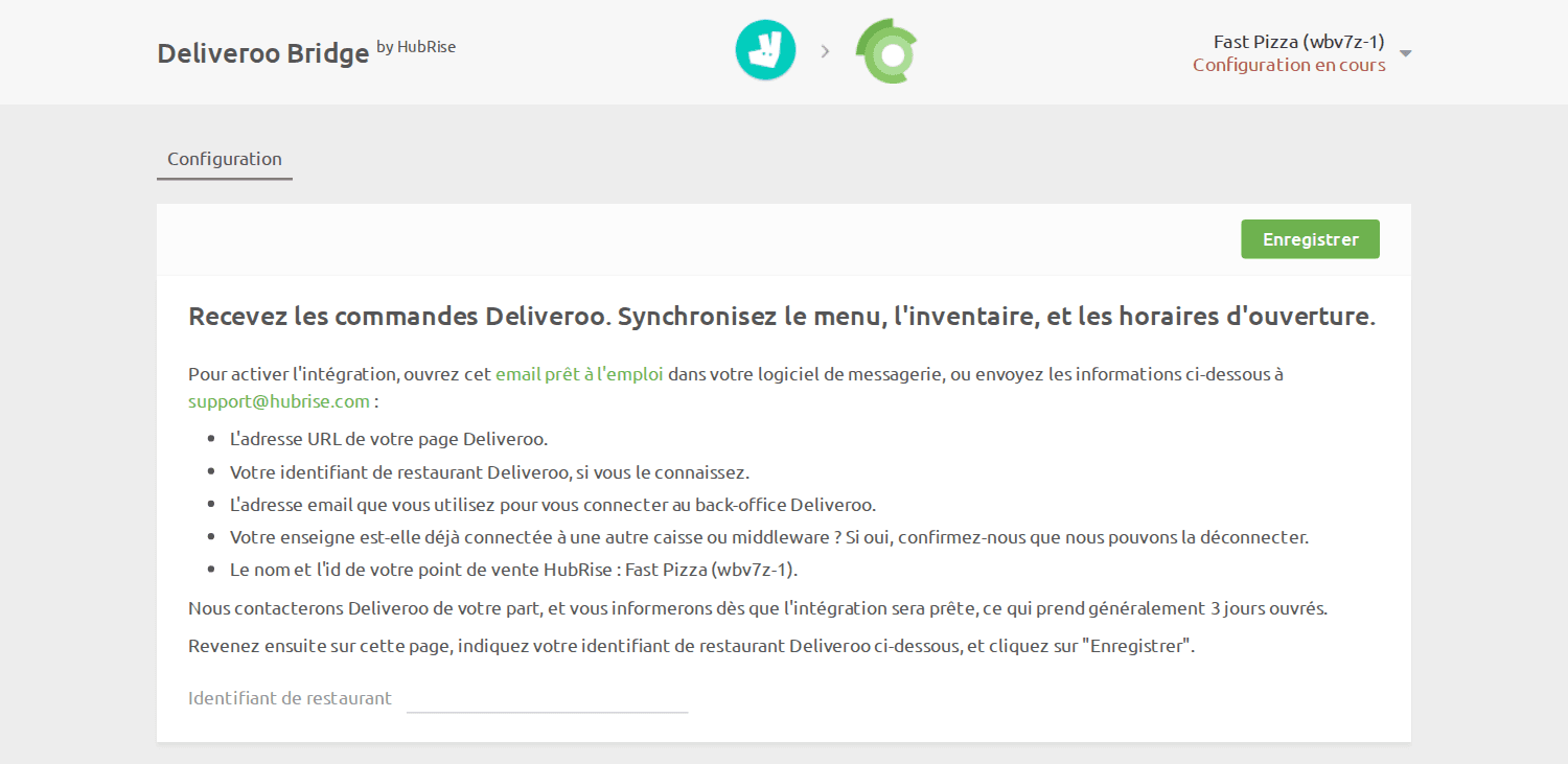 Identifiant de restaurant Deliveroo