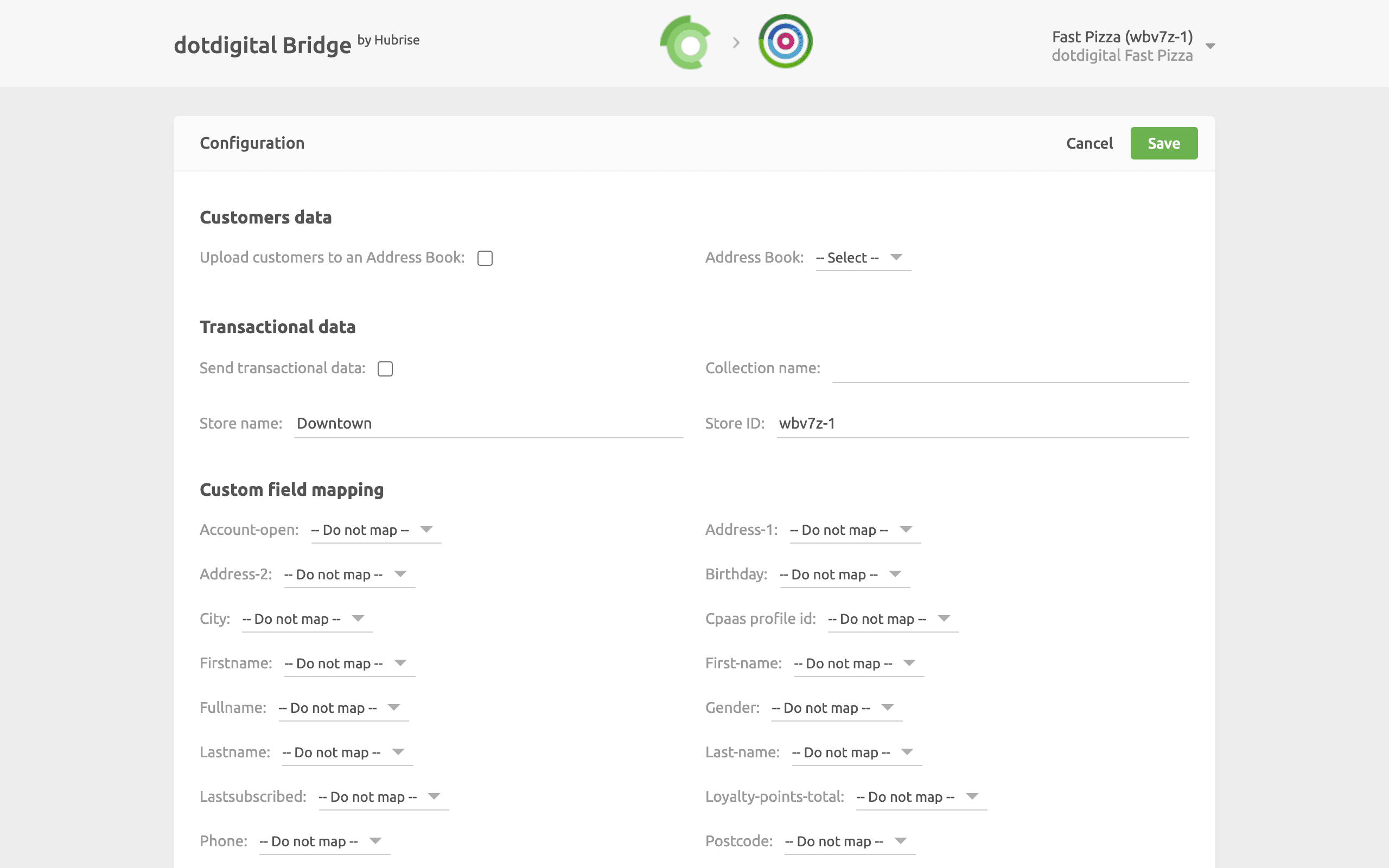 dotdigital Bridge configuration page