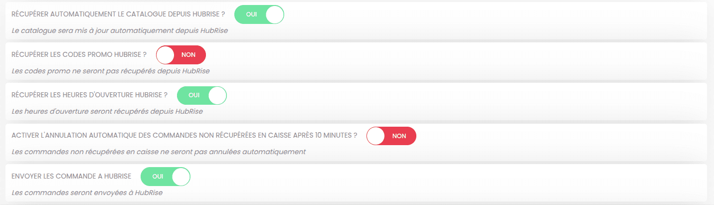 Options d'intégration Eatself