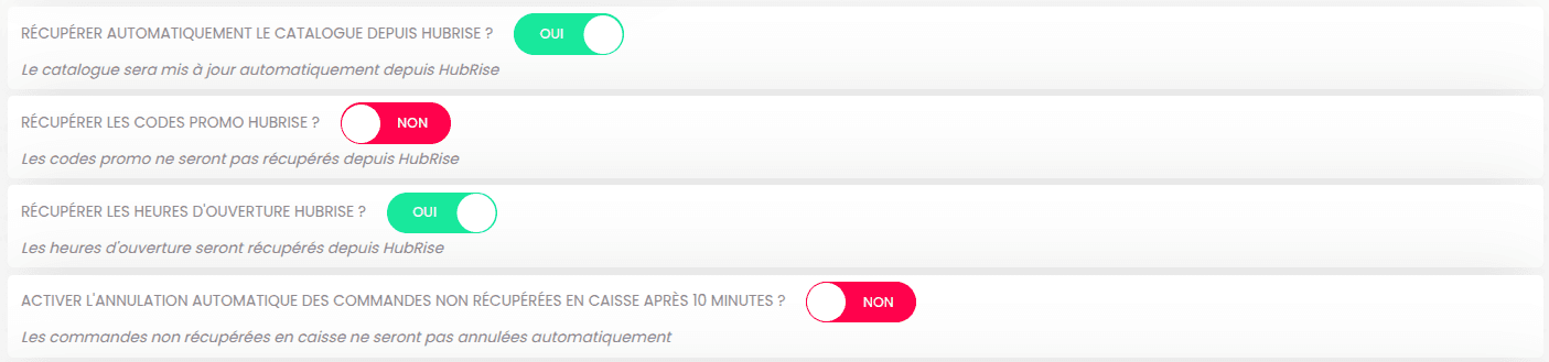 Options d'intégration Eatself