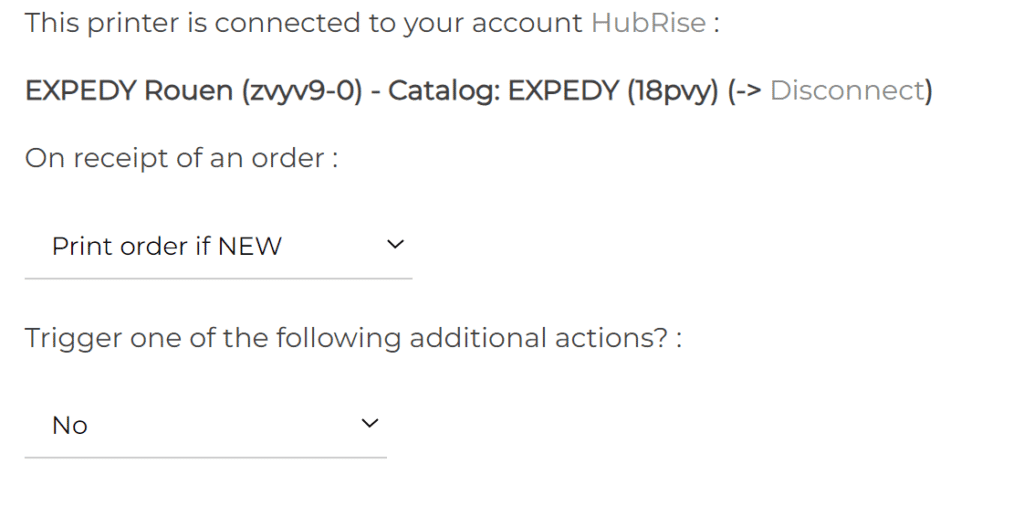 Connection to HubRise - Connection details