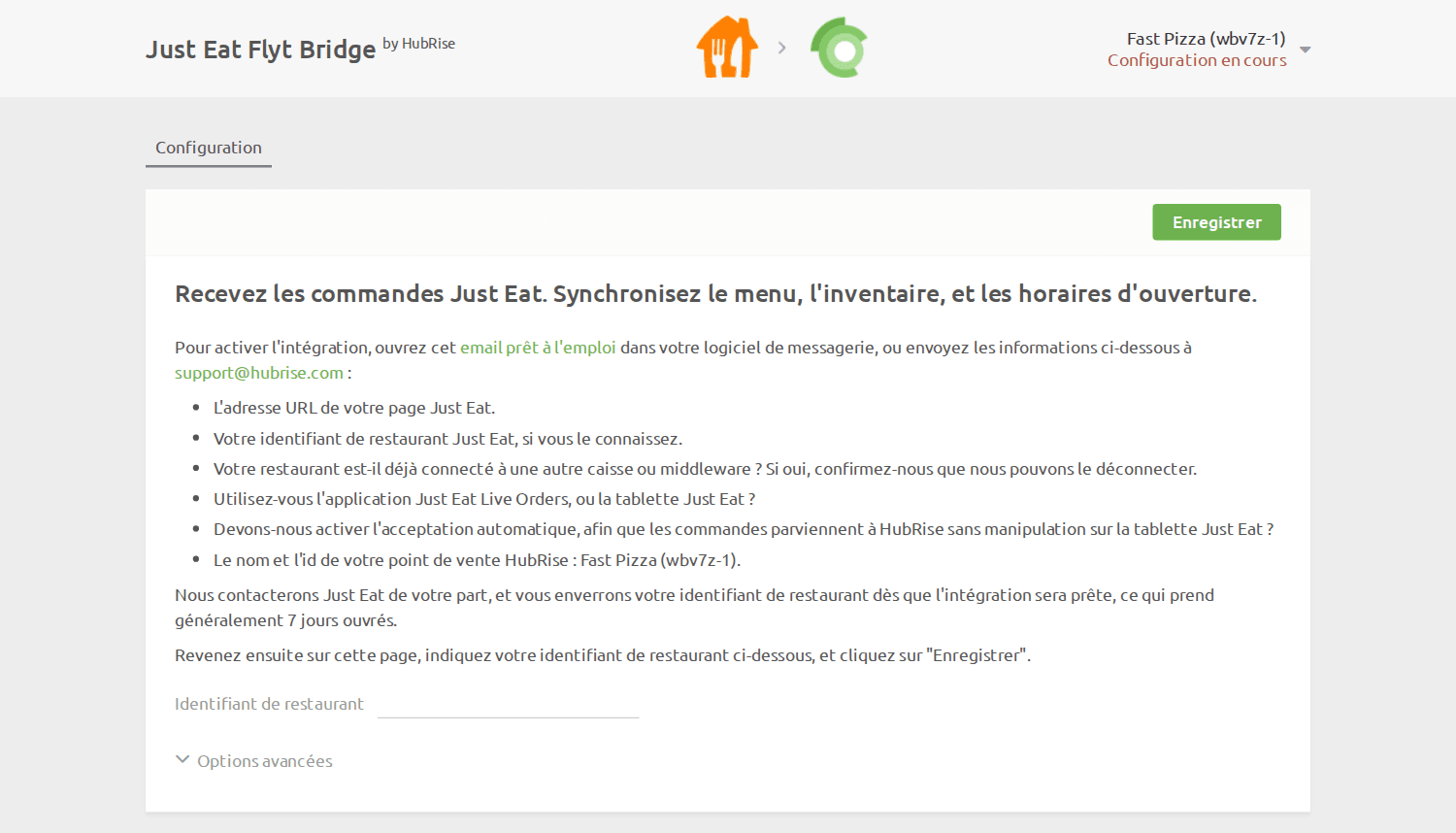 Page de connexion de Just Eat Flyt Bridge