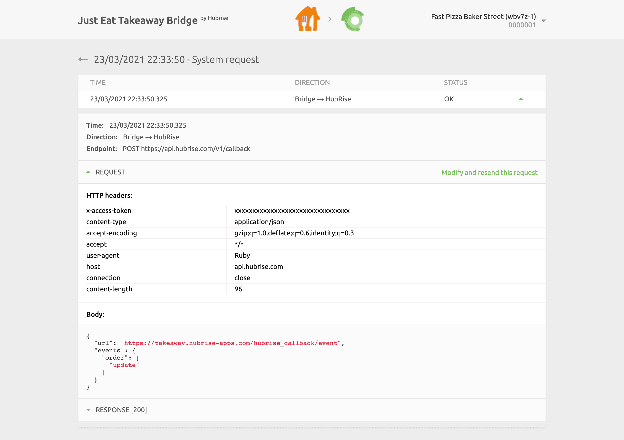 System request page on Just Eat Takeaway Bridge