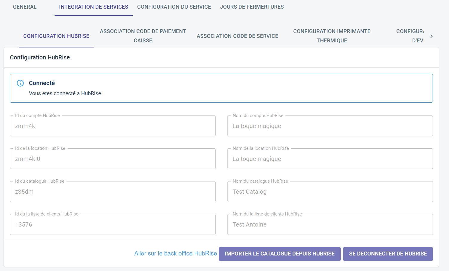Connexion à HubRise - HubRise connecté