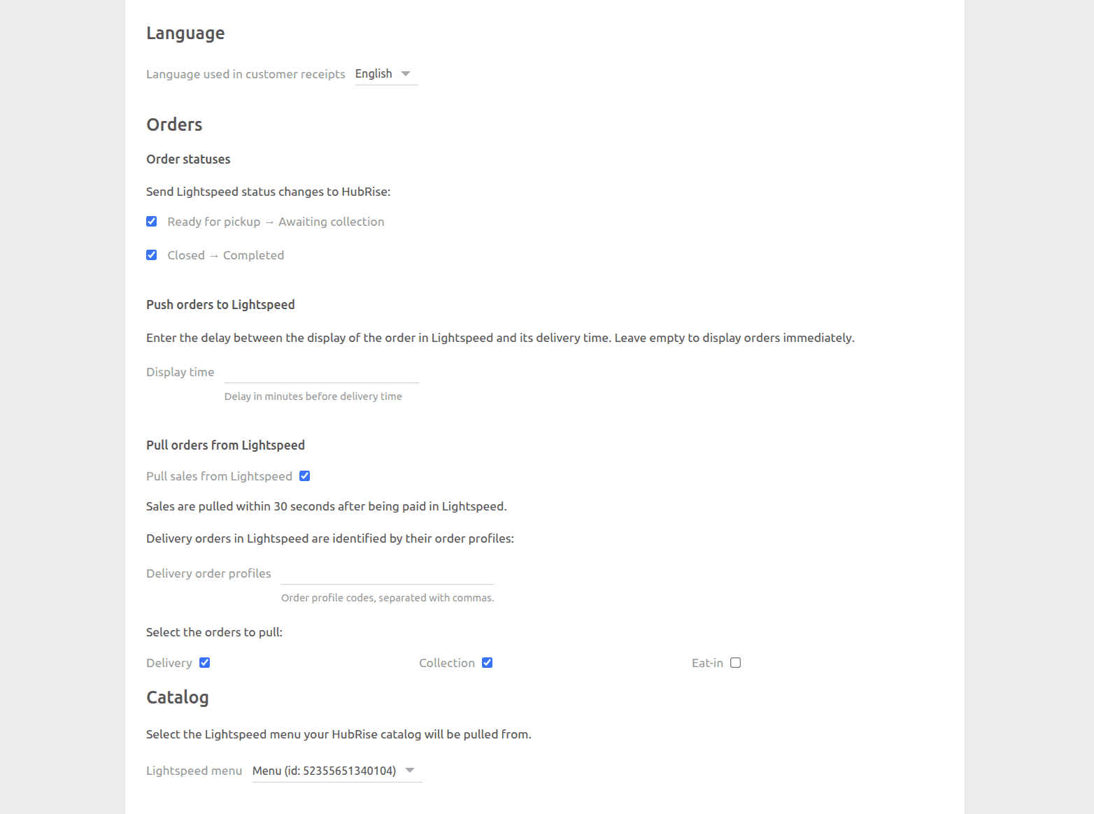 Lightspeed Restaurant Bridge configuration page