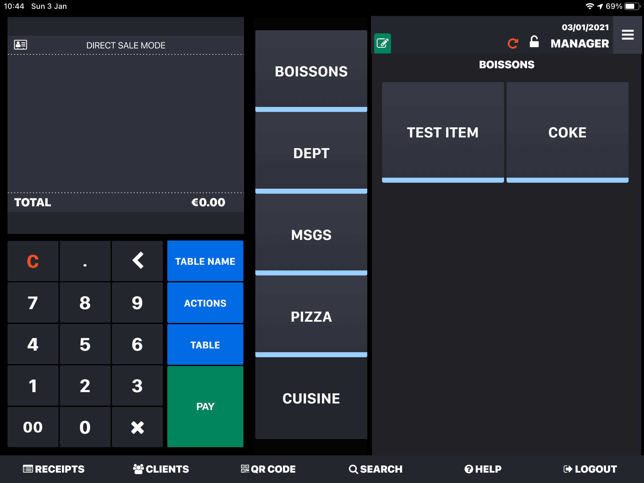 Écran principal de l'application Lightspeed avec l'icône verte indiquant que la connexion API est activée.