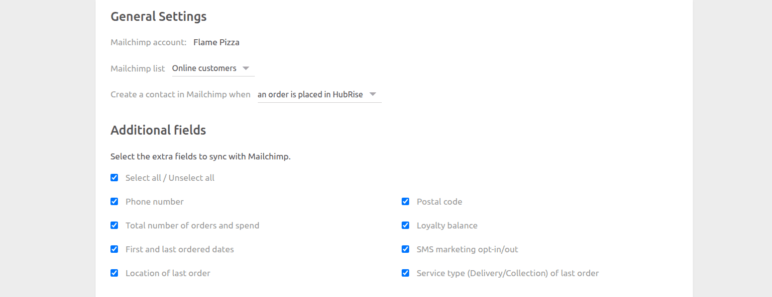 Mailchimp Configuration Page