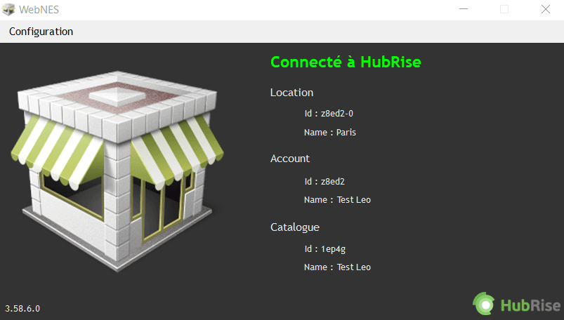 Connexion à HubRise - Informations du point de vente