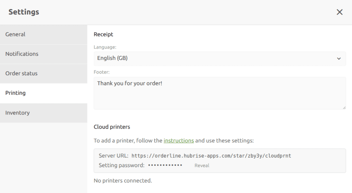 Printing settings