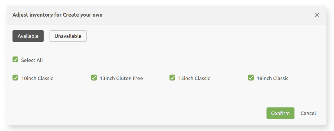 Multi-SKU availability dialog