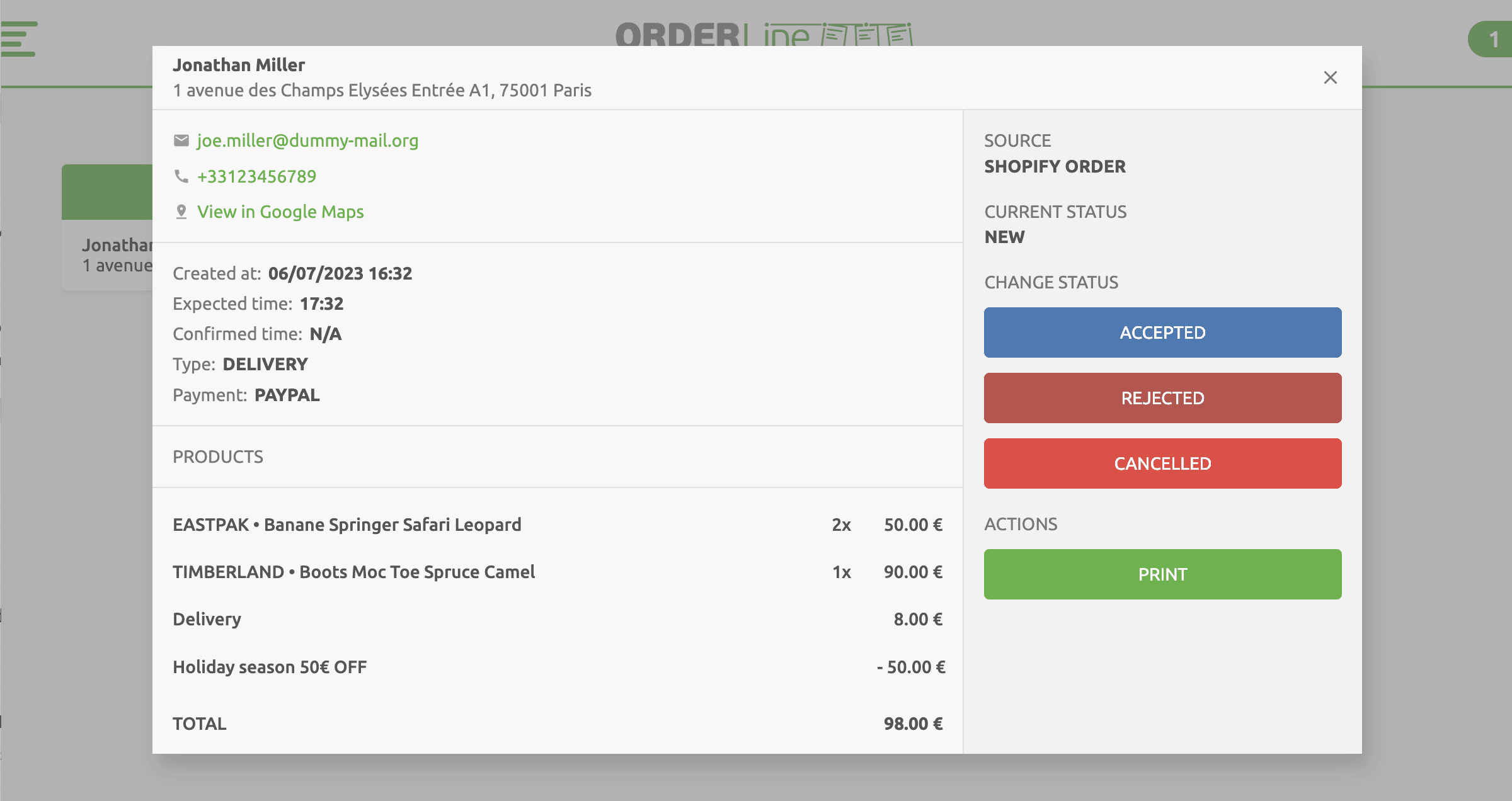 OrderLine Order Card Details
