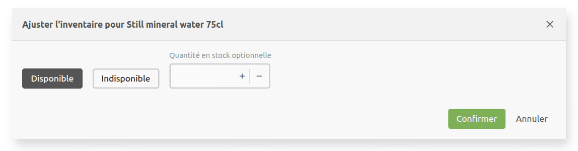 Fenêtre de disponibilité avec compteur de stock