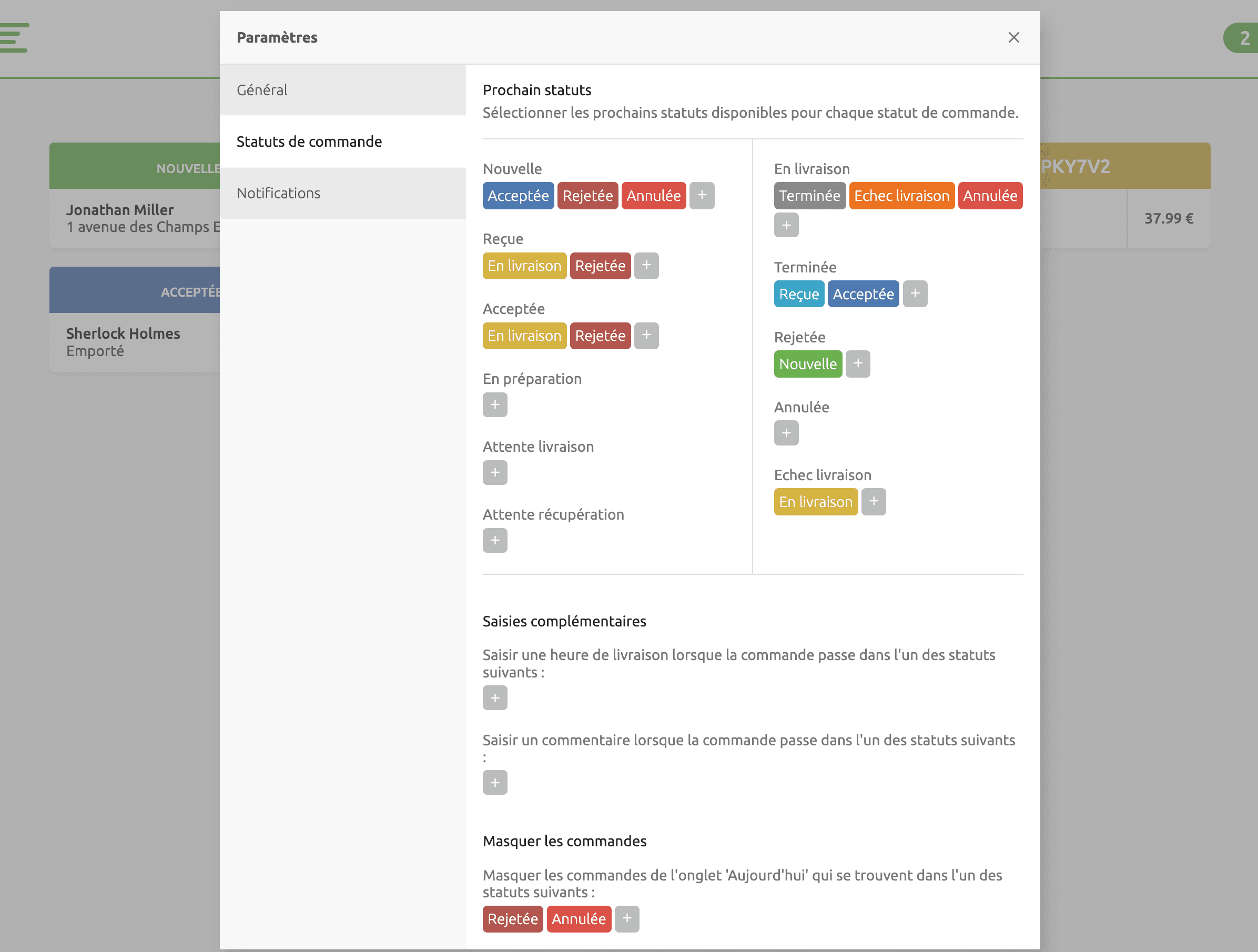 Paramétrage des statuts