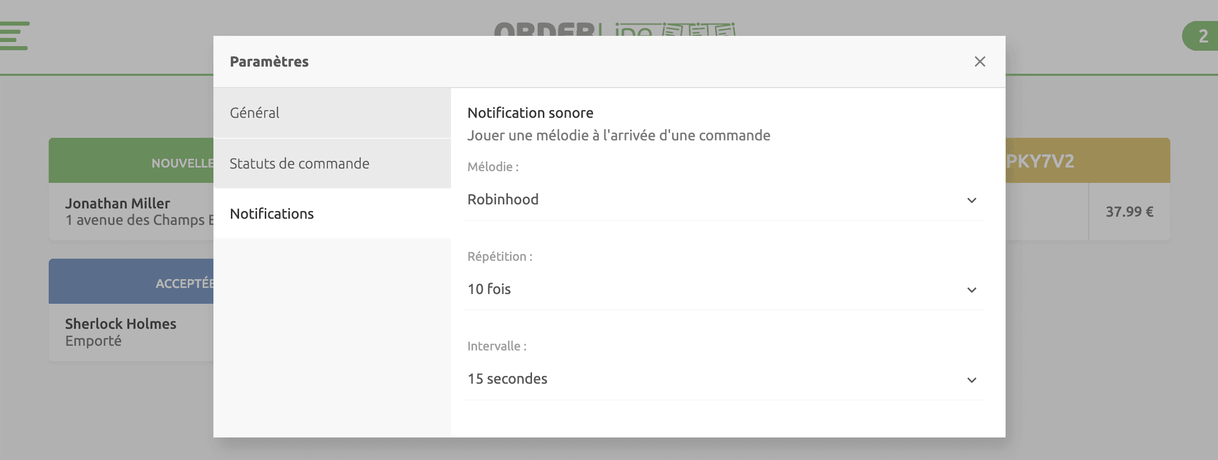 Paramètres des notifications