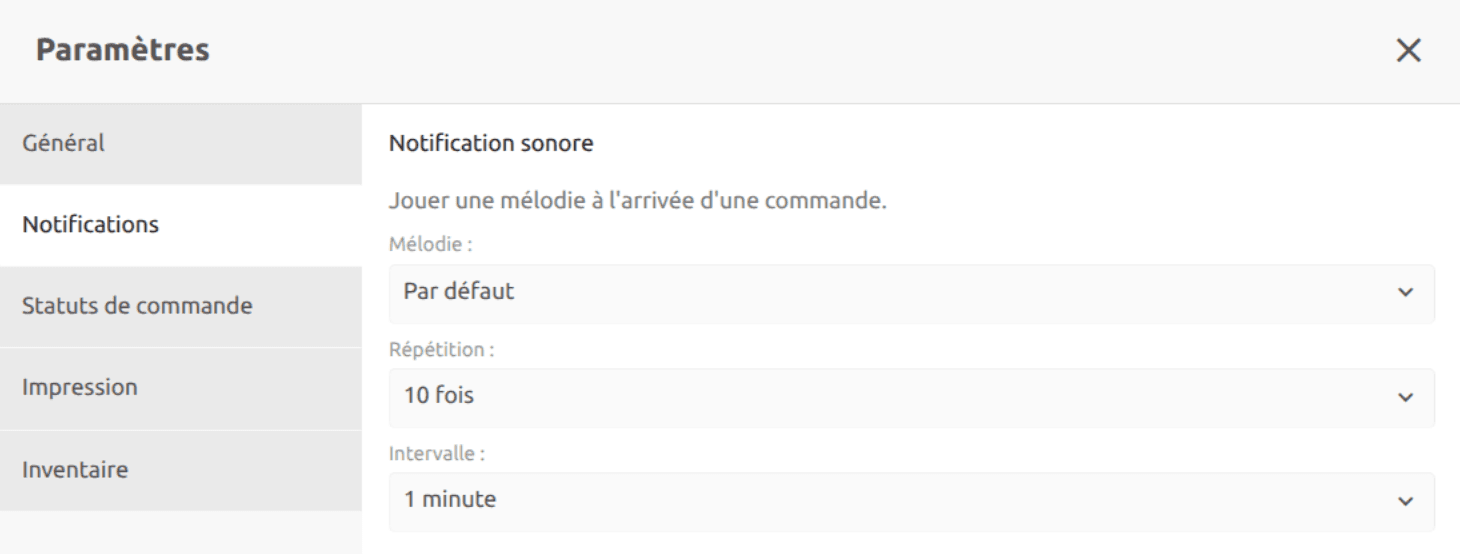 Paramètres des notifications